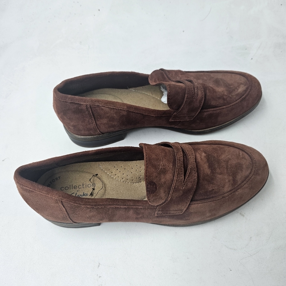 Clarks Trish Rose Mahogany Suede Penny Loafers Womens Size 7 M UltimateComfort - Picture 4 of 11